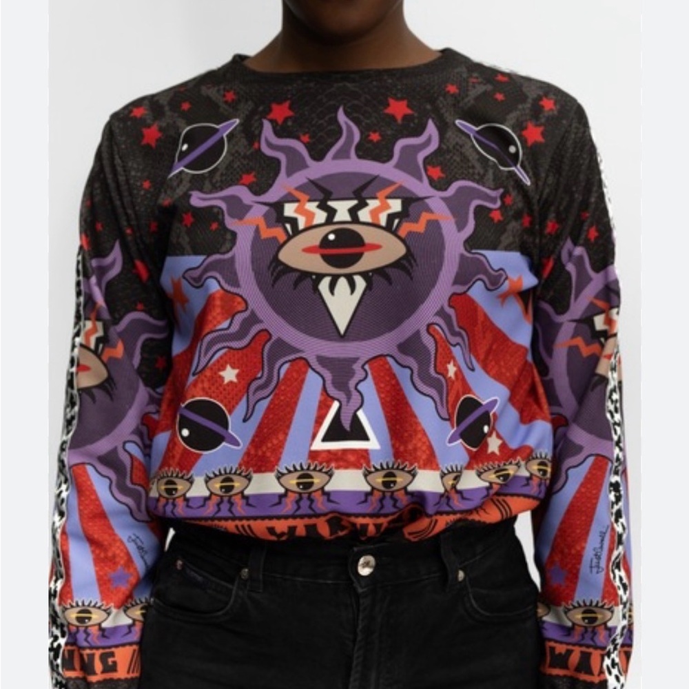 Roberto Cavalli Just Cavalli Warning Print Psychedelic Graphic Sweatshirt Size S